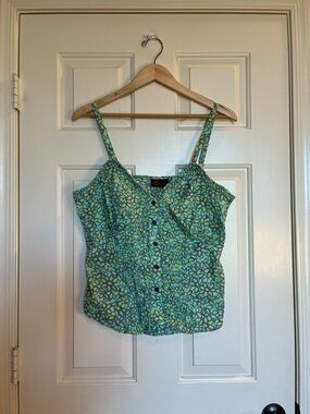 Floral Green Button-Front Camisole with Adjustable Straps
